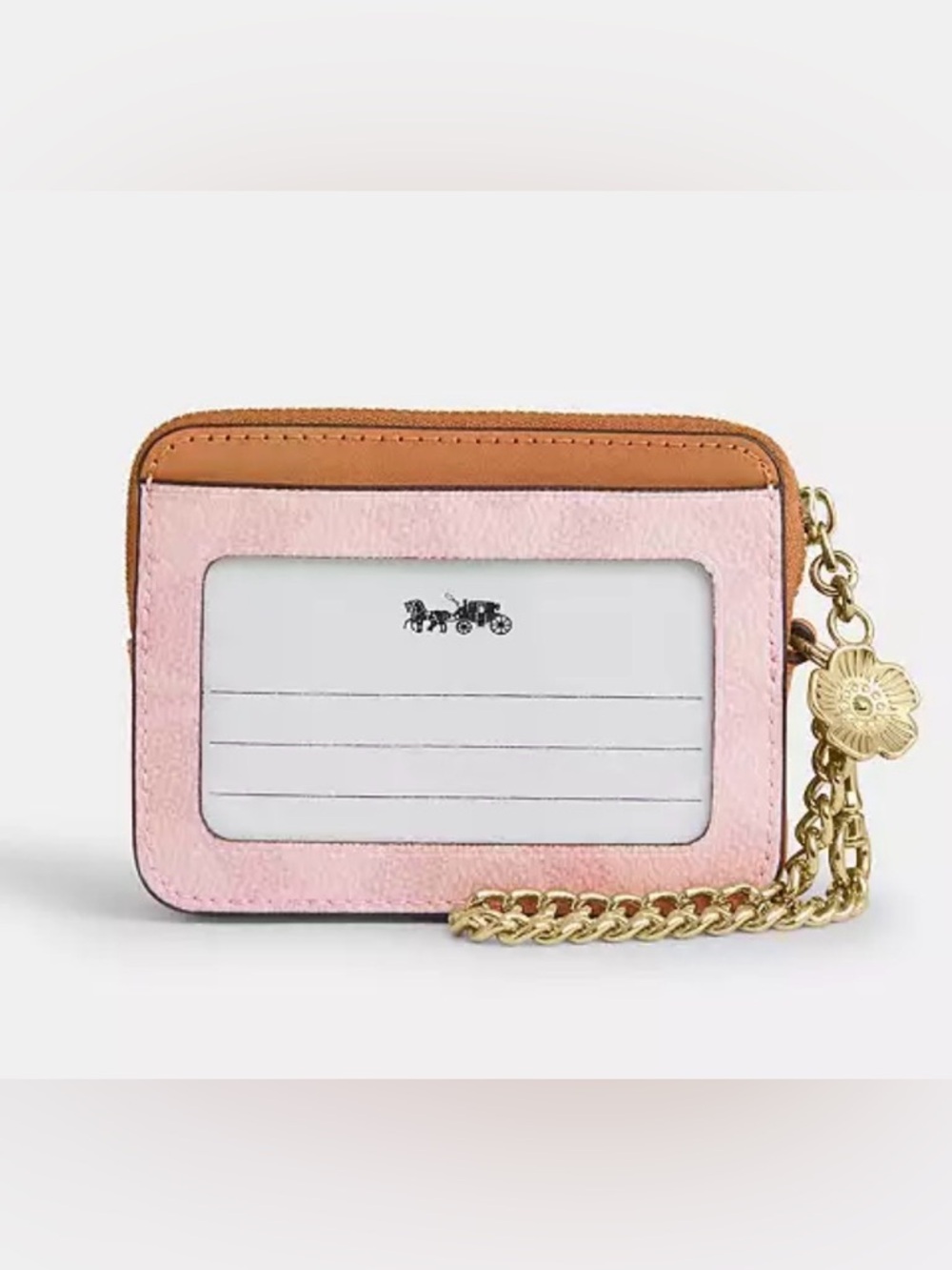 NWT Zip Card Case In Signature Canvas With Charm gold/powder pink 🩷 - Picture 2 of 3
